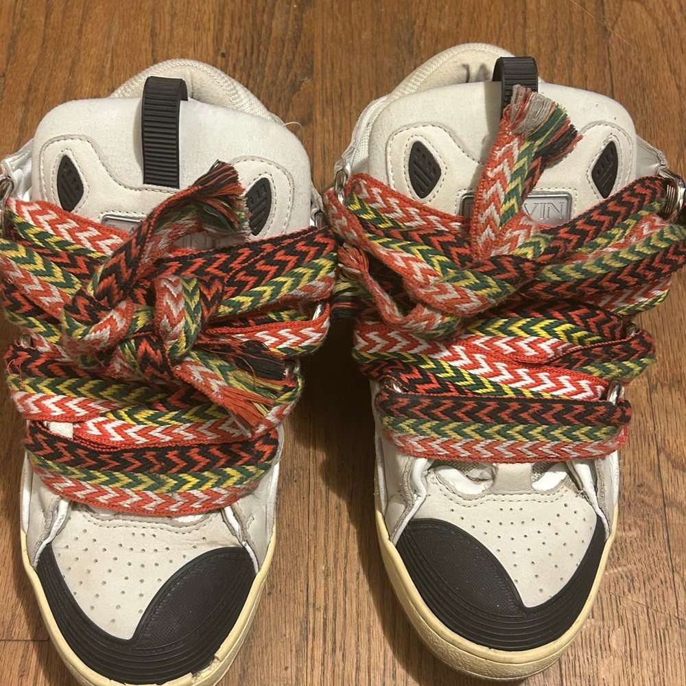 Lanvin White and Black Sneakers with Multicolor Laces